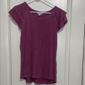 Time and Tru Plum Ruffle Sleeve Tunic Top